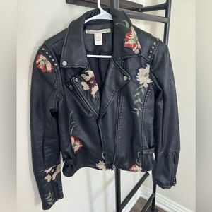 Chelsea & Violet Embroidered Faux Leather Jacket